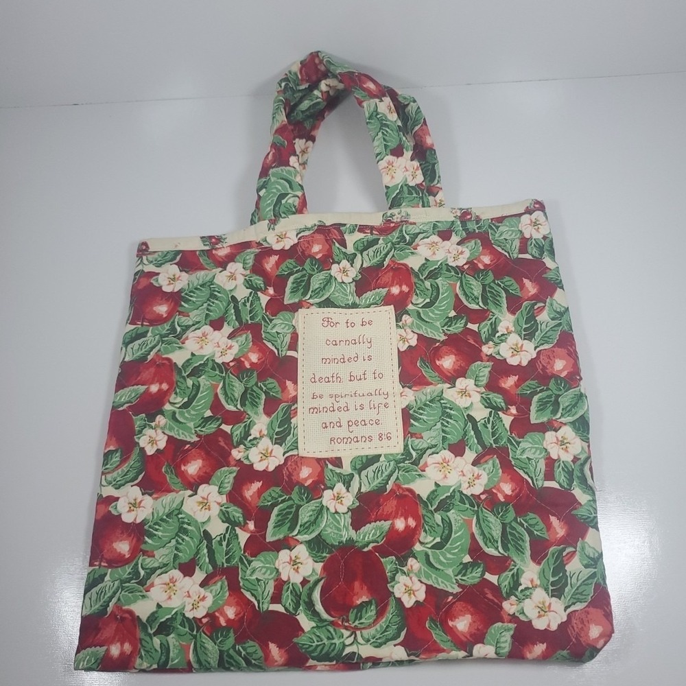 Vintage‎ Apple Print Romans 8:6 Hook & Loop Close Phone Pocket Tote Bag